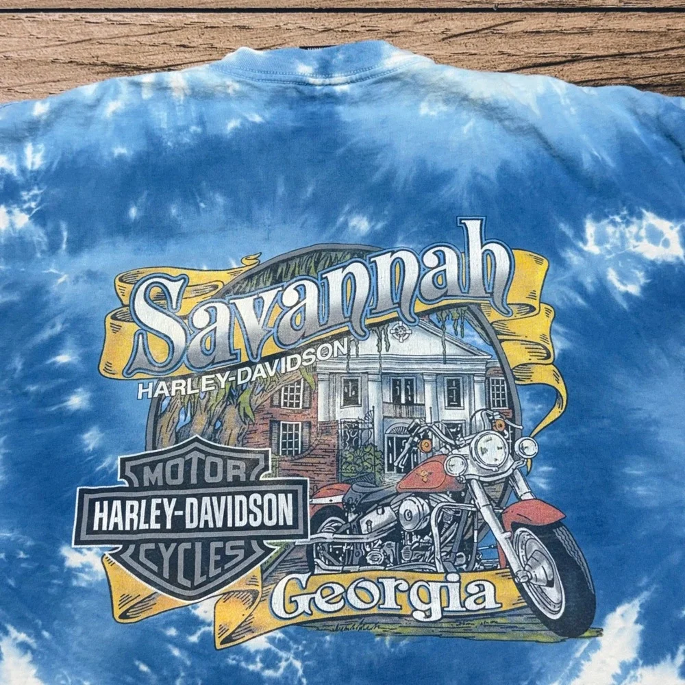 Harley-Davidson T-Shirt Mens XL Blue Tie Dye Savannah Georgia Biker Motorcycle - Picture 1 of 7